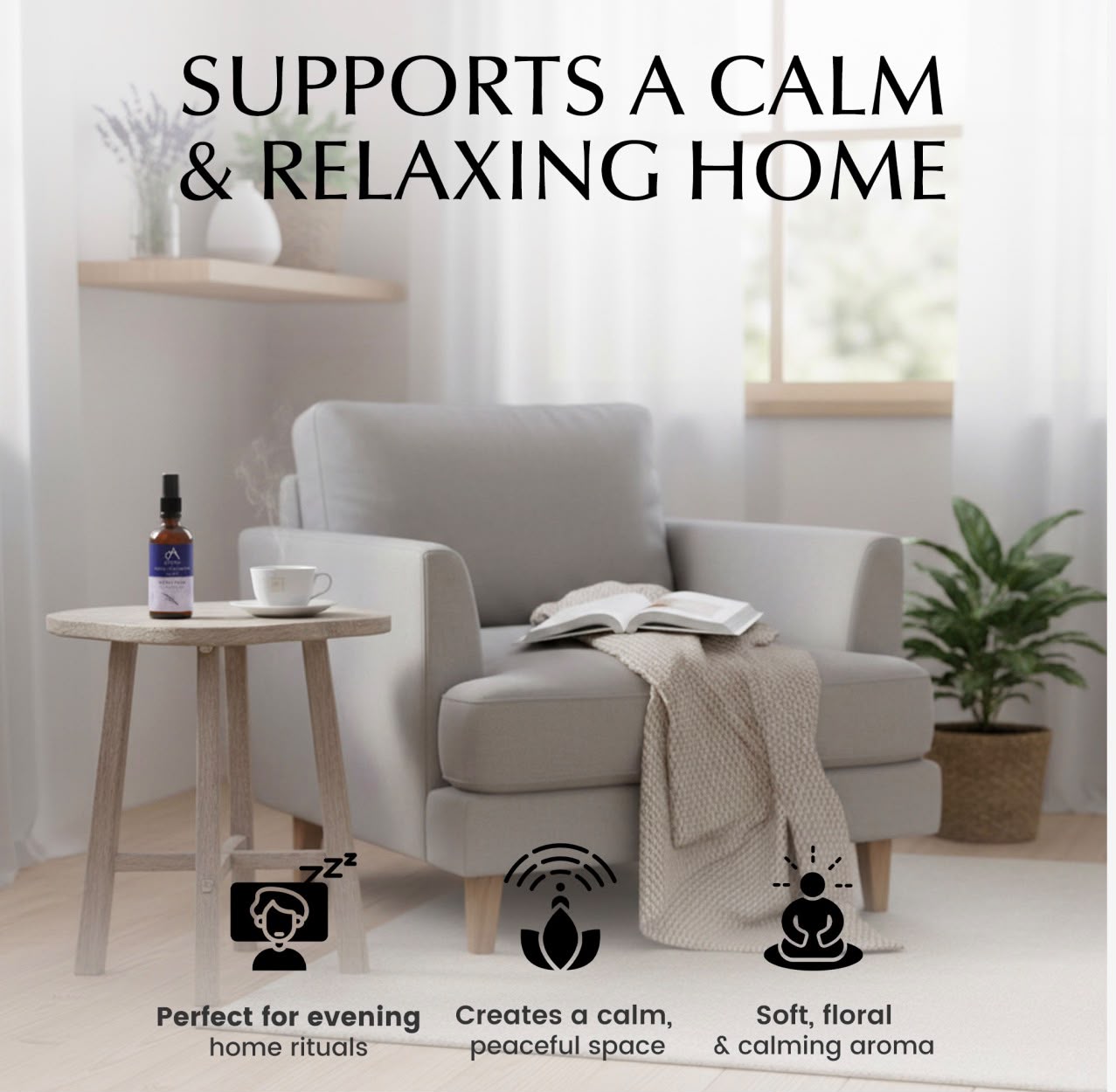 Armchair scene with benefit icons